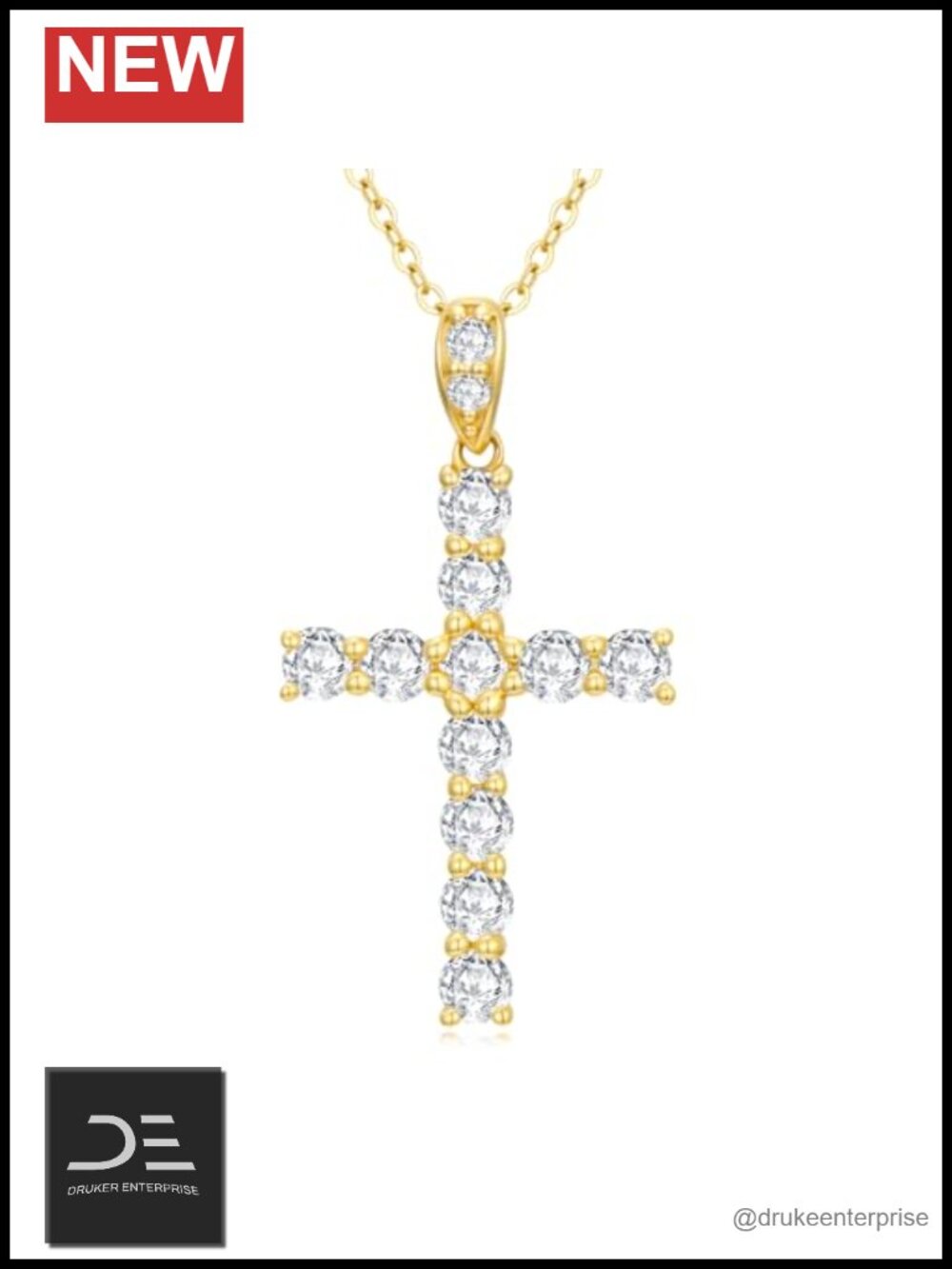 14k Gold Lab Grown Diamond Cross Necklace Pendant Faith Jewelry Gift 18in